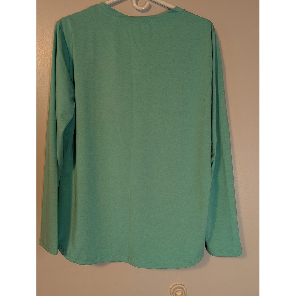 Womens XL Teal Heathered Long Sleeve Activewear Top Crew Neck Stretch T-Shirt